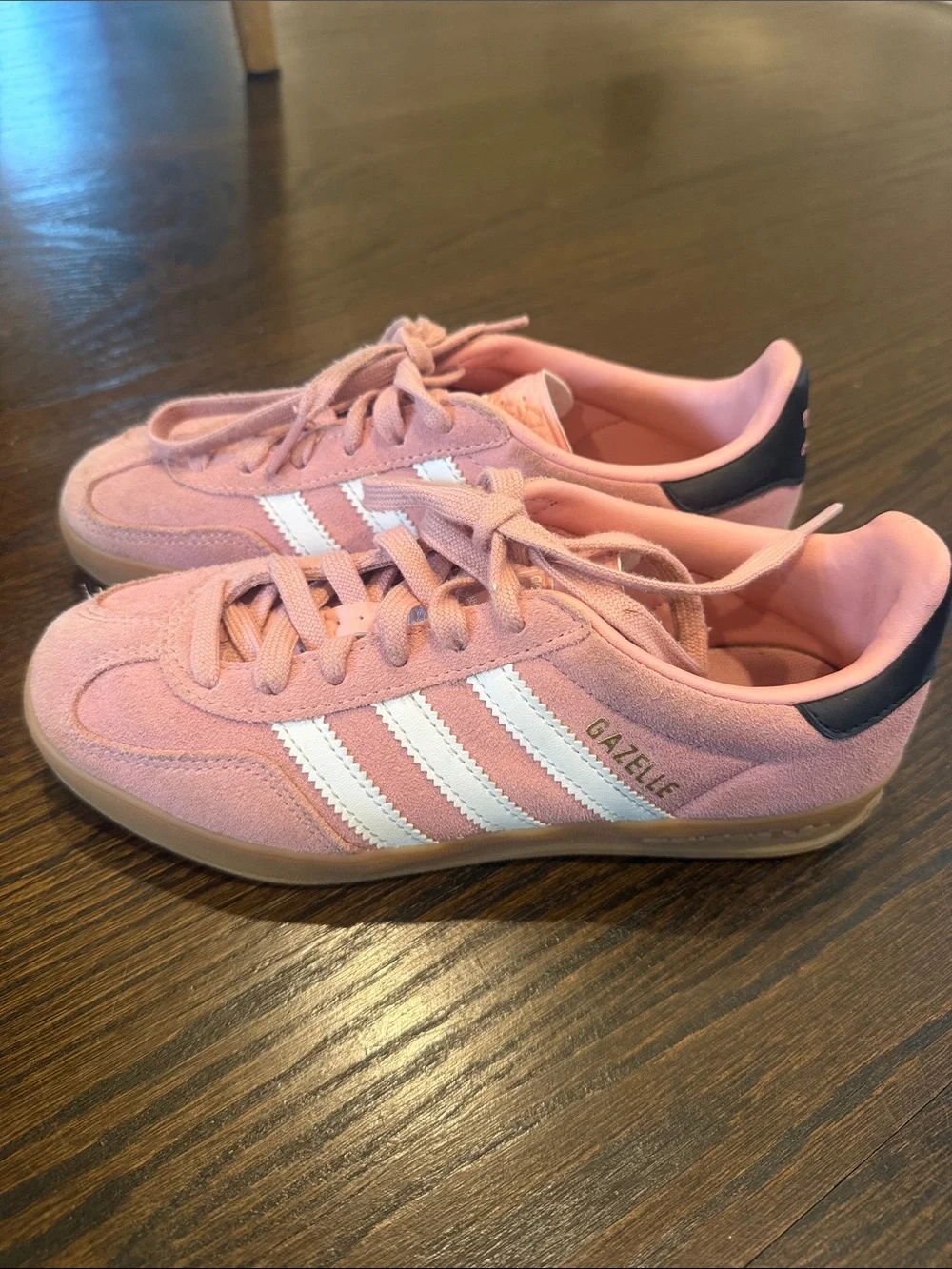 adidas kids Pink Suede Sneakers with White Stripes